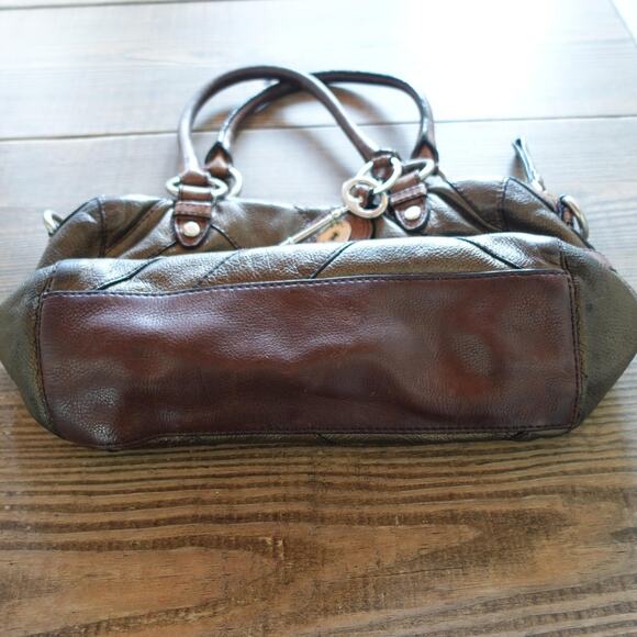 Vintage Fossil Handbag Leather Brown Patchwork Stitch Satchel Keyhole Boho 90s - Picture 6 of 15